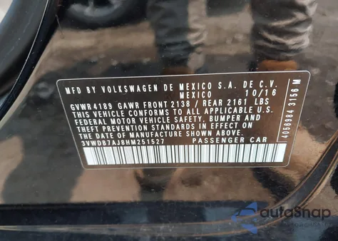 2017 Volkswagen Jetta 1.4T Se из США, поврежденный, VIN 3VWDB7AJ8HM251527